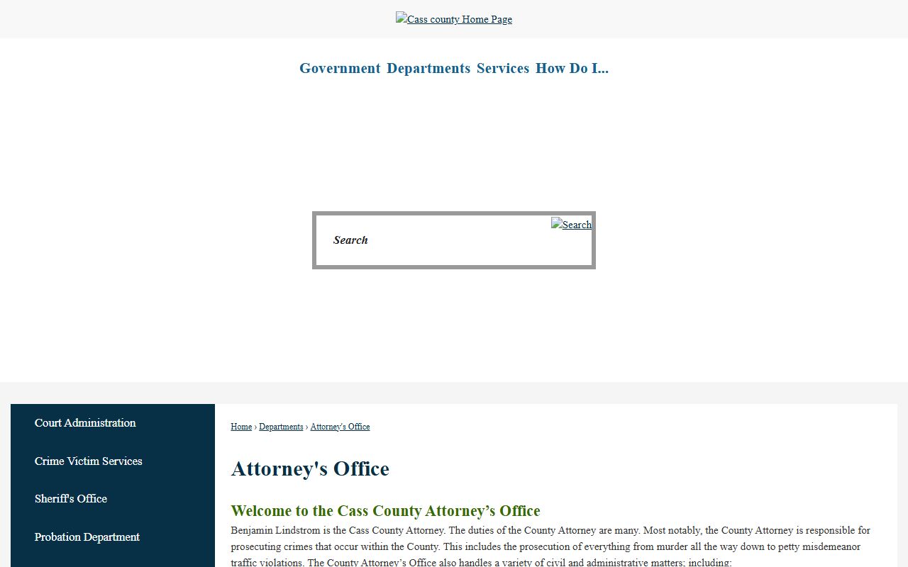 Cass County arrest records and court charges County Attorney office page