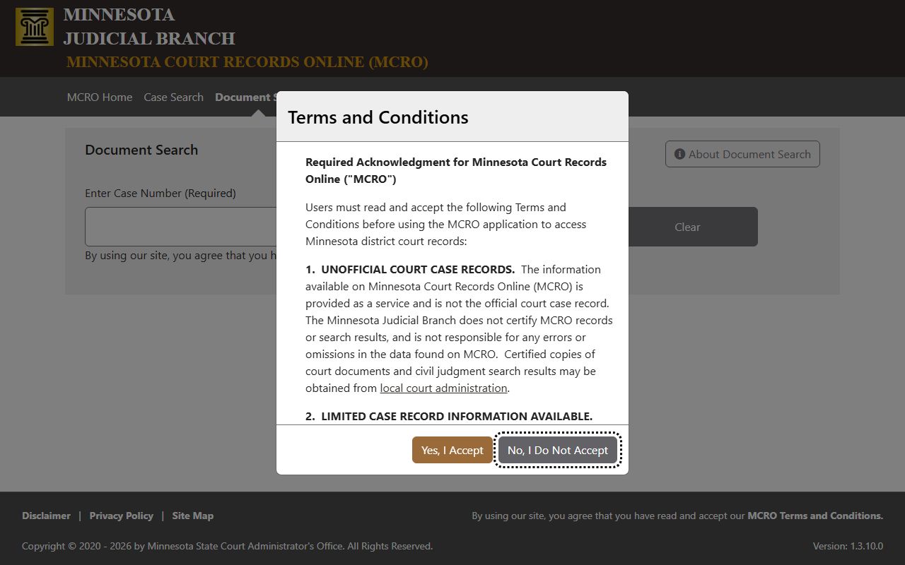 Cass County court records MCRO Document Search portal