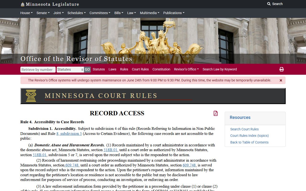 Cass County court records Minnesota Rule 4 public access source