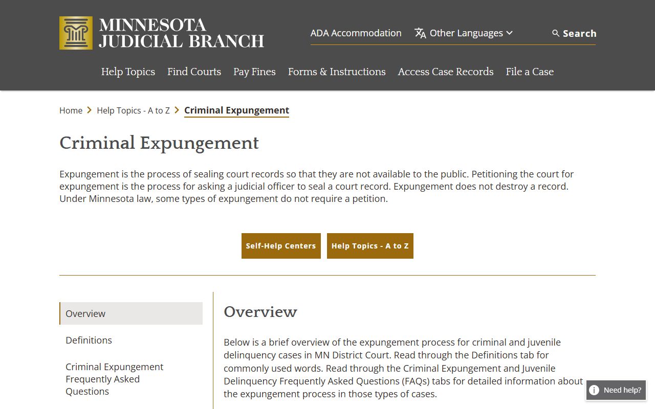 Cass County criminal court records Minnesota Judicial Branch expungement help