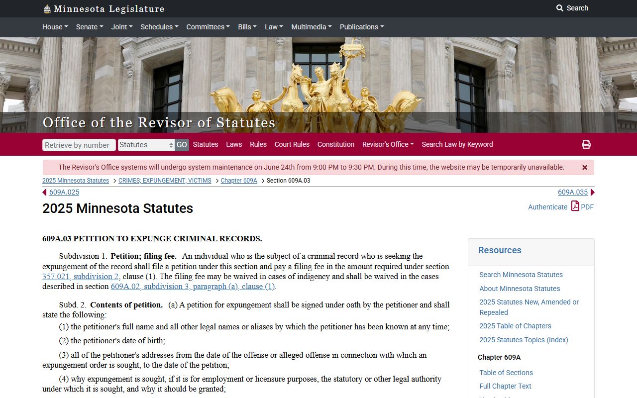 Cass County criminal court records Minnesota expungement petition statute
