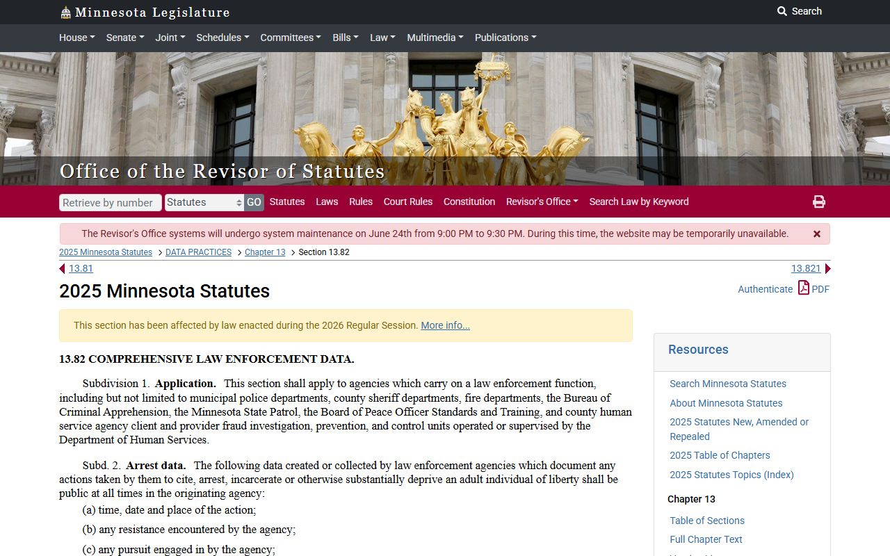 Cass County criminal court records Minnesota law enforcement data statute