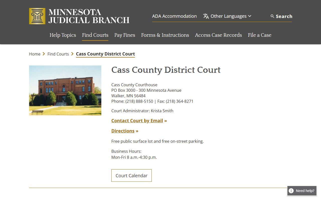 Cass County court records District Court official page