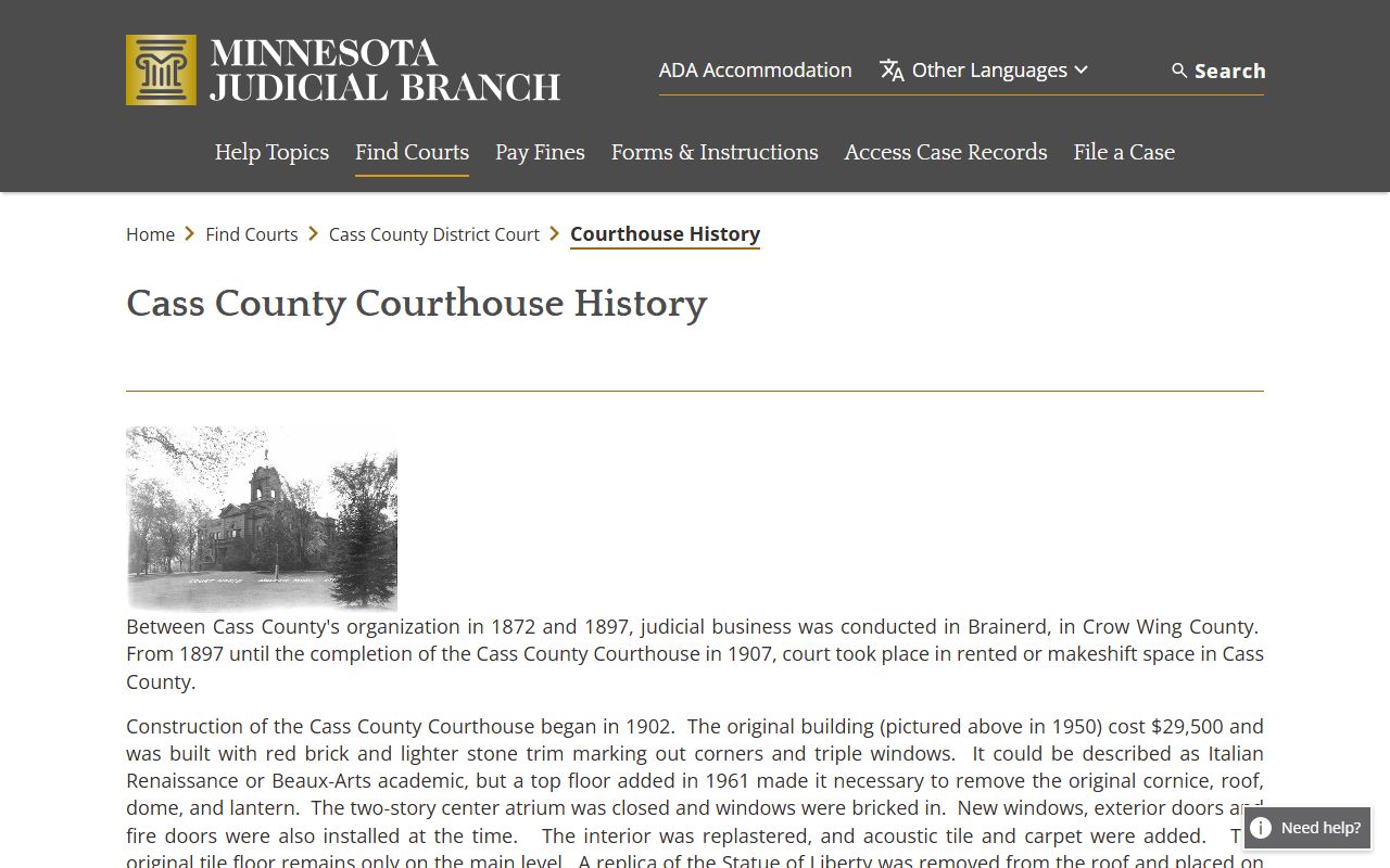 Cass County court records courthouse history