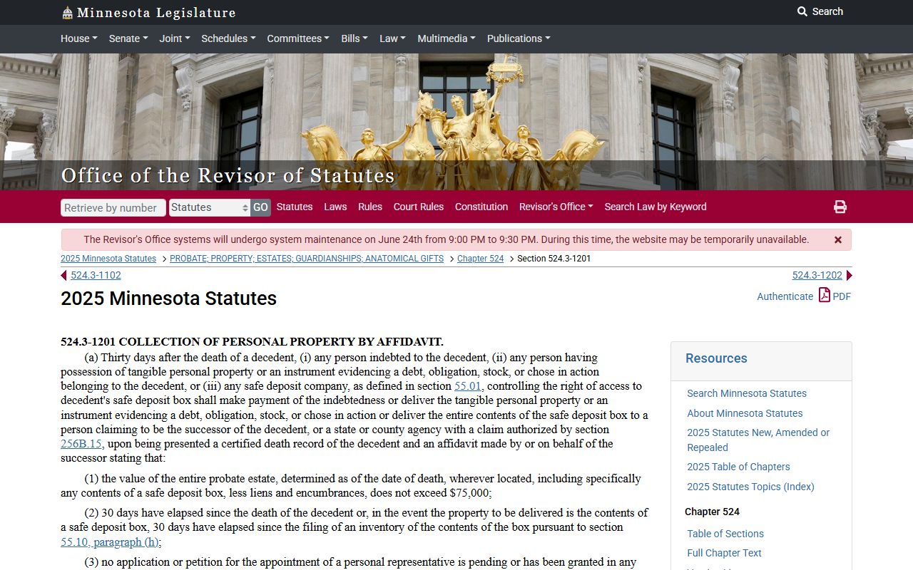Cass County probate records Minnesota small estate affidavit statute