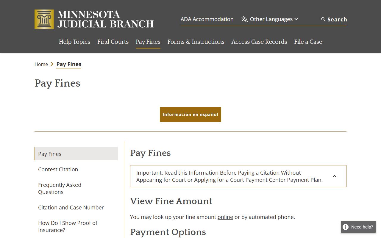 Cass County traffic court records payment instructions from Minnesota Judicial Branch