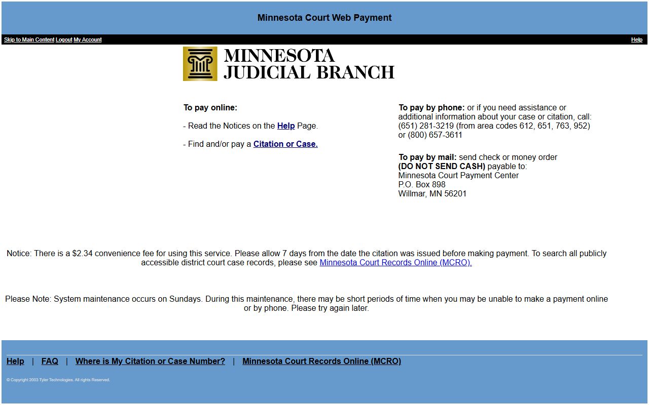 Cass County traffic court records Minnesota Court Web Payment portal