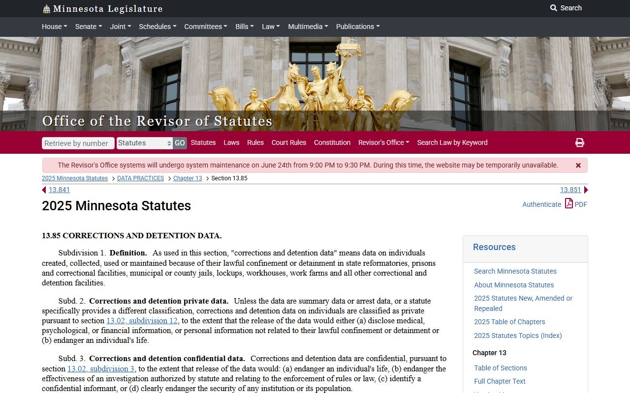 Cass County warrant search Minnesota corrections and detention data statute